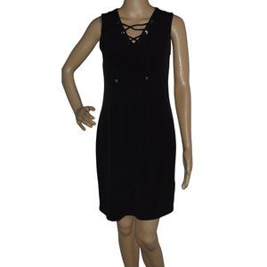 Michael Kors Dress XS black sleeveless shift v-neck lace-up stretch knee length